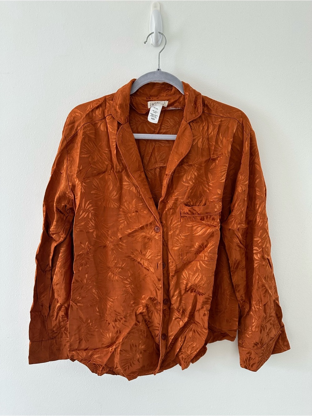 l*space Rust Orange Textured Button-Down Blouse